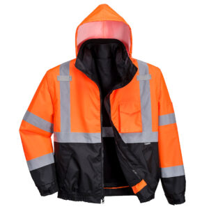 PortWest US365 - Hi-Vis 3-in-1 Contrast Premium Bomber Jacket Orange/Black