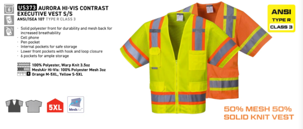 US373 - Aurora Hi-Vis Contrast Executive Vest S/S Yellow or Orange - Image 5