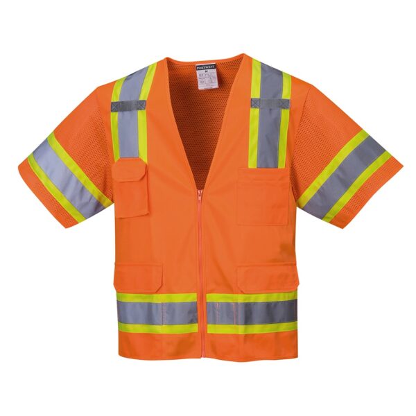 US373 - Aurora Hi-Vis Contrast Executive Vest S/S Yellow or Orange - Image 4