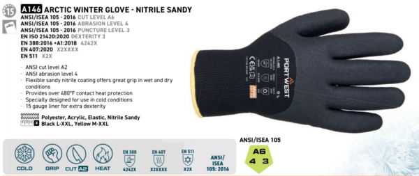 A146 - Arctic Winter Glove - Nitrile Sandy -Available: Yellow, Black - Image 6