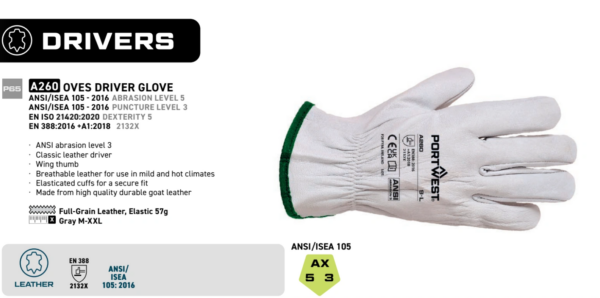 Portwest A260 - Oves Driver Glove Gray - Image 3