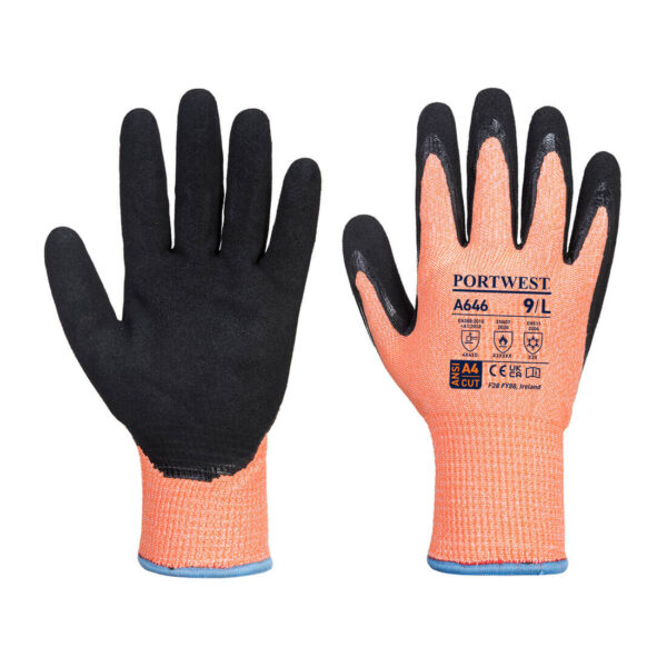 A646 - Vis-Tex Winter Cut D13 Nitrile Glove A4 Orange/Black - Image 2