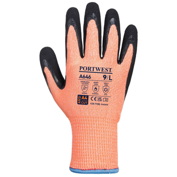 A646 - Vis-Tex Winter Cut D13 Nitrile Glove A4 Orange/Black - Image 3