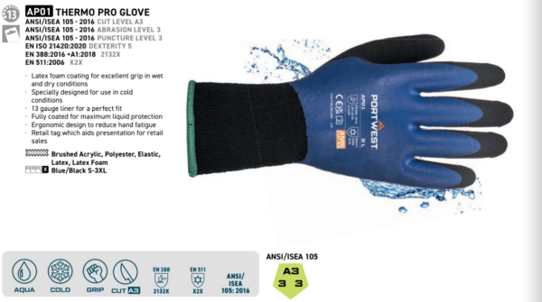 AP01 - Thermo Pro Glove Blue/Black - Image 3