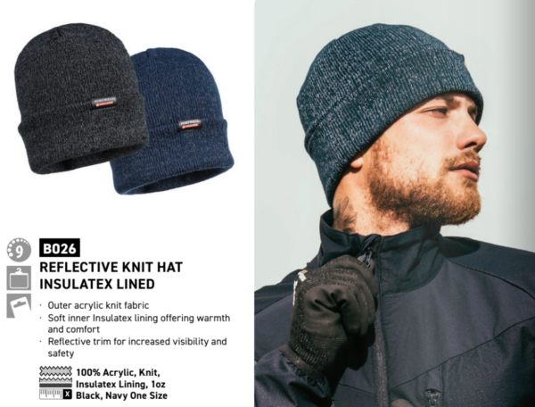 B026 - Reflective Knit Hat, Insulatex Lined Available in Black and Navy - Image 5