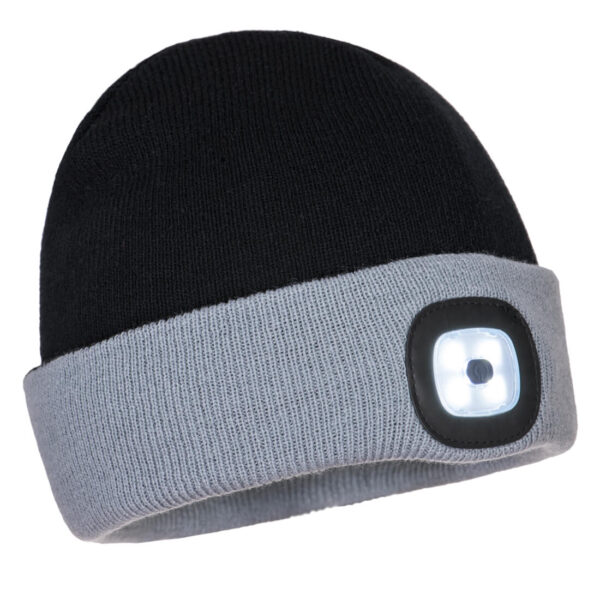 B034 - Two Tone LED Rechargeable Beanie  Black/Gray