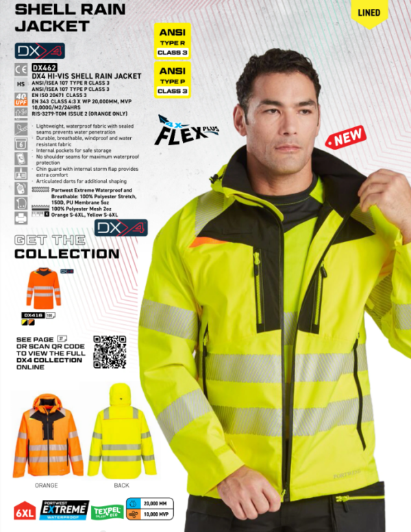 DX462 - DX4 Hi-Vis Shell Rain Jacket available in Orange or Yellow - Image 7