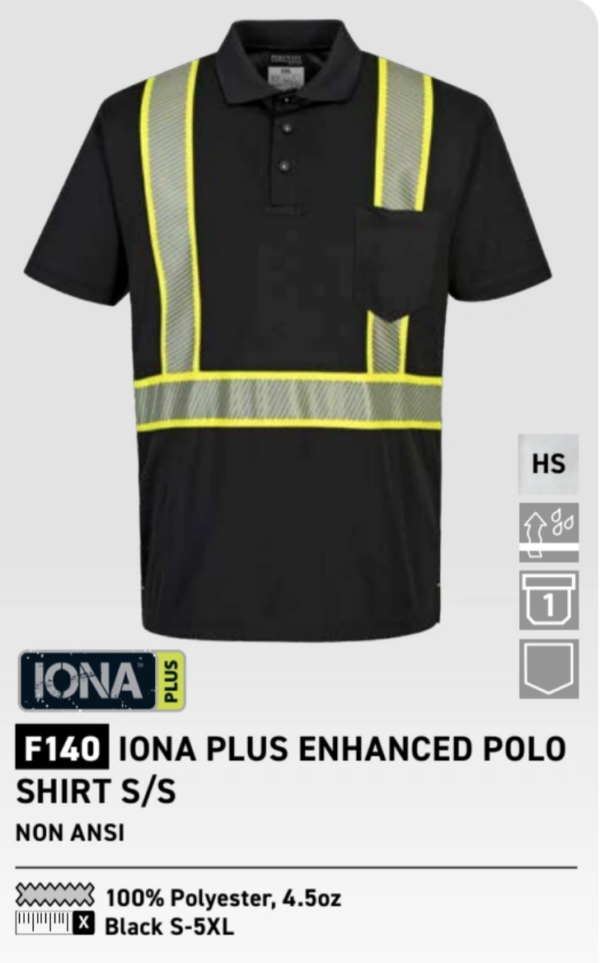 F140 - Iona Plus Enhanced Polo Shirt S/S  Black - Image 3