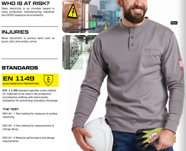 FR32 - FR Antistatic Henley -available in (Gray & Navy) - Image 6