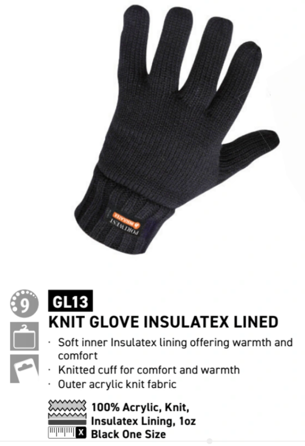 GL13 - Knit Glove Insulatex Lined Black - Image 2