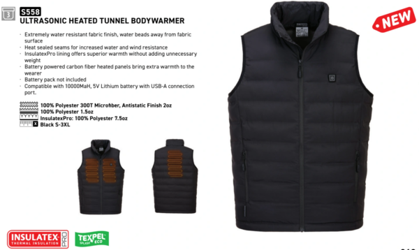 Portwest S558 - Ultrasonic Heated Tunnel Bodywarmer (Black) - Image 3