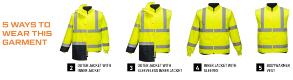 Portwest US768 Hi-Vis 5-in-1 Contrast Executive Jacket Available in Orange/Navy, Yellow/Black, and Yellow/Navy - Image 6