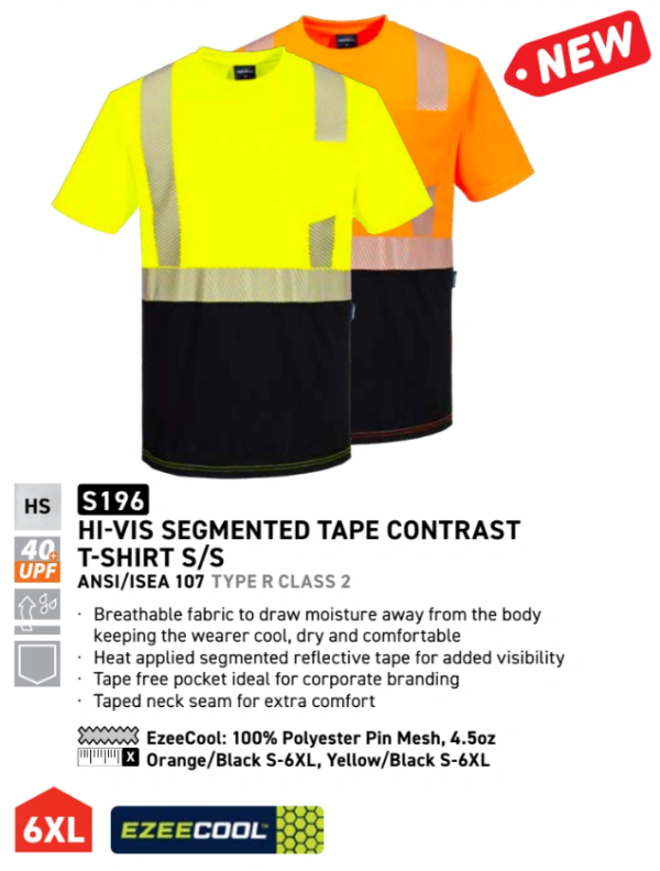 Portwest S196 Hi-Vis Segmented Tape Contrast T-Shirt - Yellow/Black - Image 2