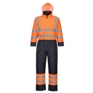 S485 Hi-Vis Contrast Winter Coverall - Orange-Navy