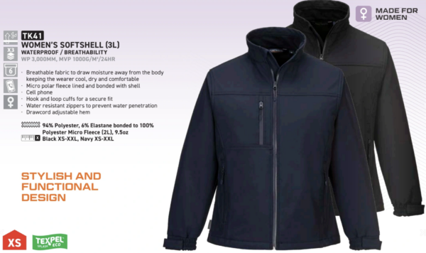 TK41 - Women's Softshell (3L)  Navy - Image 3