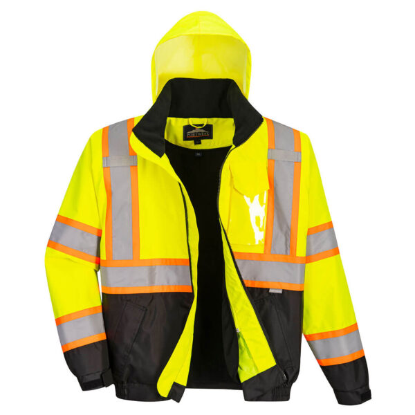 Portwest US367 Hi-Vis 2-in-1 Contrast Bomber Jacket - Yellow/Black