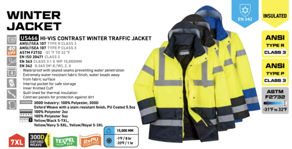 US466 - Hi-Vis Contrast Winter Traffic Jacket  Yellow/Royal - Image 2