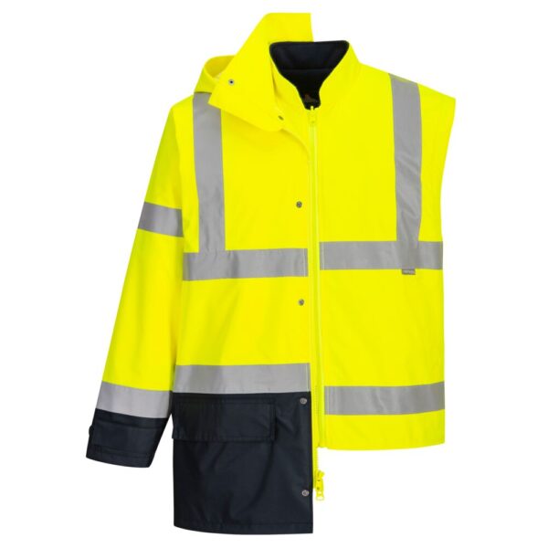 Portwest US768 Hi-Vis 5-in-1 Contrast Executive Jacket Available in Orange/Navy, Yellow/Black, and Yellow/Navy - Image 8