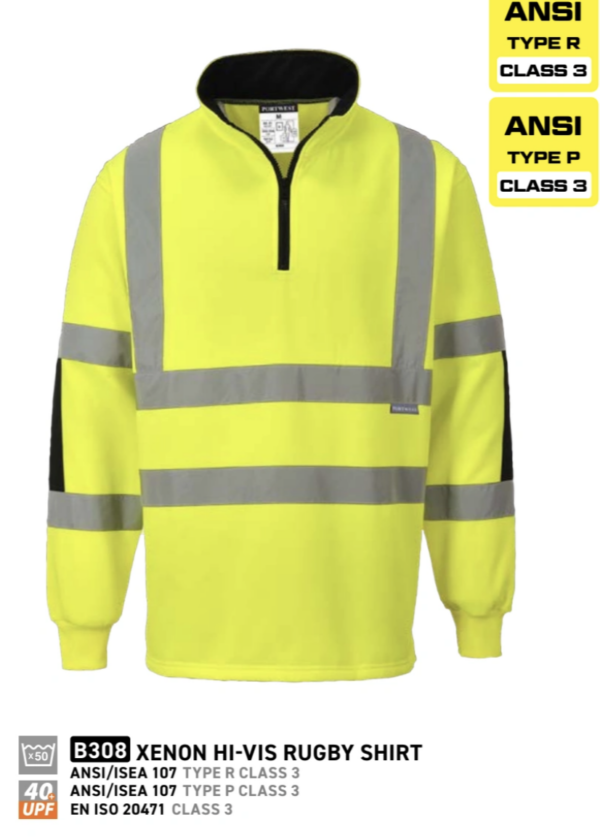 B308 - Xenon Hi-Vis Rugby Shirt  Yellow - Image 2