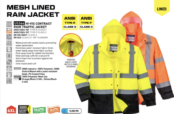 US366 - Hi-Vis Contrast Rain Traffic Jacket  Orange/Black - Image 2