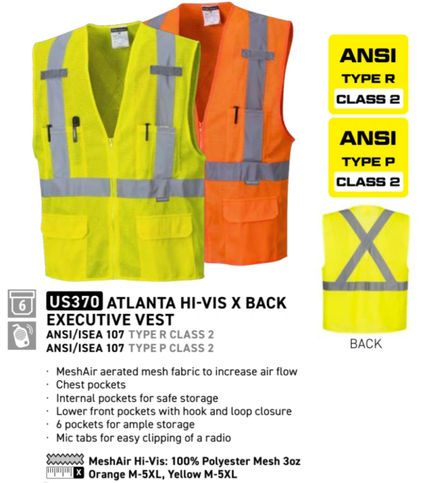 US370 - Atlanta Hi-Vis X Back Executive Vest Yellow - Image 2