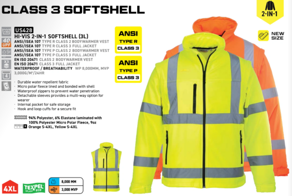 US428 - Hi-Vis 2-in-1 Softshell (3L) Yellow - Image 2