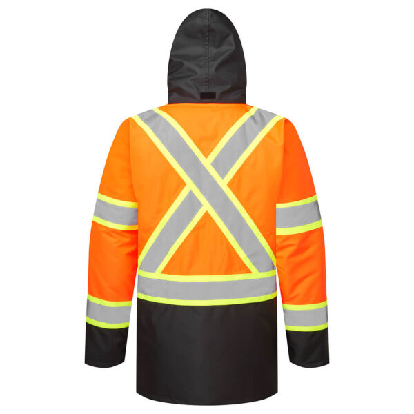 CA369 - Hi-Vis X Back Contrast Winter Traffic Jacket  Orange/Black - Image 2