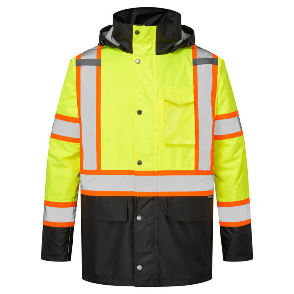 CA369 - Hi-Vis X Back Contrast Winter Traffic Jacket Yellow/Back