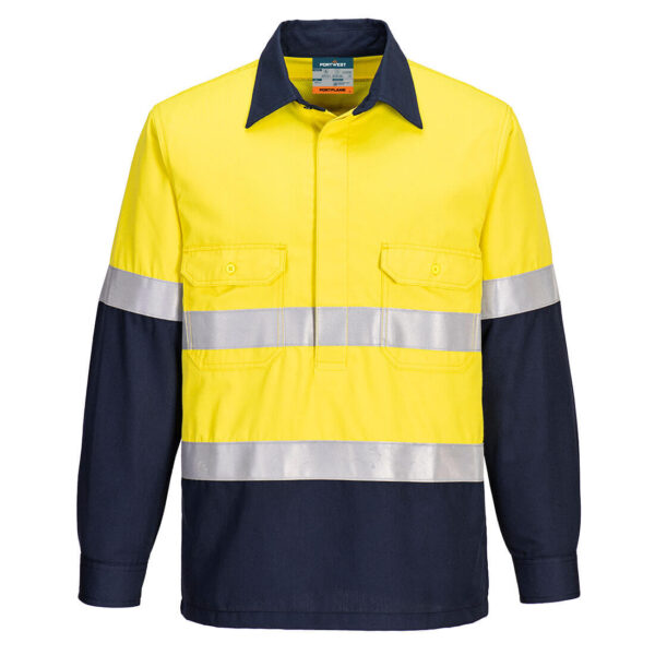 FR713 - Portflame FR Class D/N Two-Tone Vented Shirt  Yellow/Navy