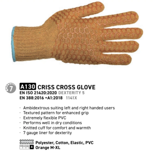 A130 - Criss Cross Glove  Orange - Image 3