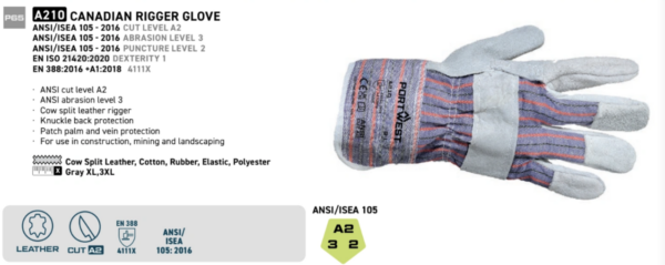 A210 - Leather Rigger 260 Cow Split Palm Bar Glove  Grey - Image 2