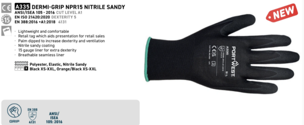 A335 - Grip 15 Nitrile Sandy Glove Orange - Image 3