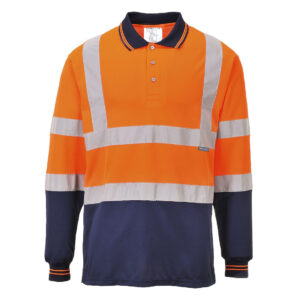 S279 - Hi-Vis Contrast Polo Shirt L/S  Orange/Navy