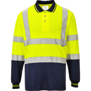 S279 - Hi-Vis Contrast Polo Shirt L/S  Yellow/Navy
