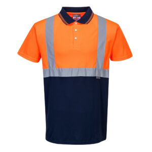 S479 - Hi-Vis Contrast Polo Shirt S/S  Orange/Navy