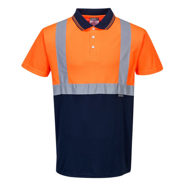 S479 - Hi-Vis Contrast Polo Shirt S/S  Orange/Navy