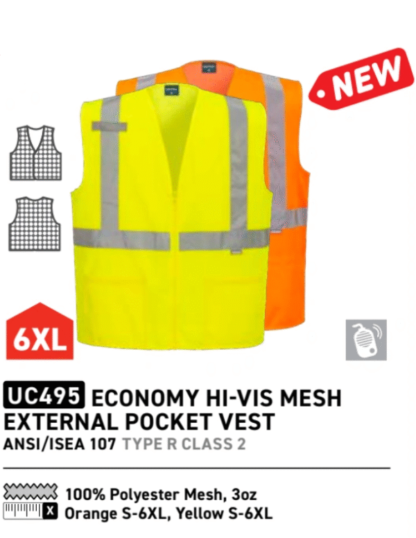 UC495 - Economy Hi-Vis Mesh External Pocket Vest  Orange - Image 5