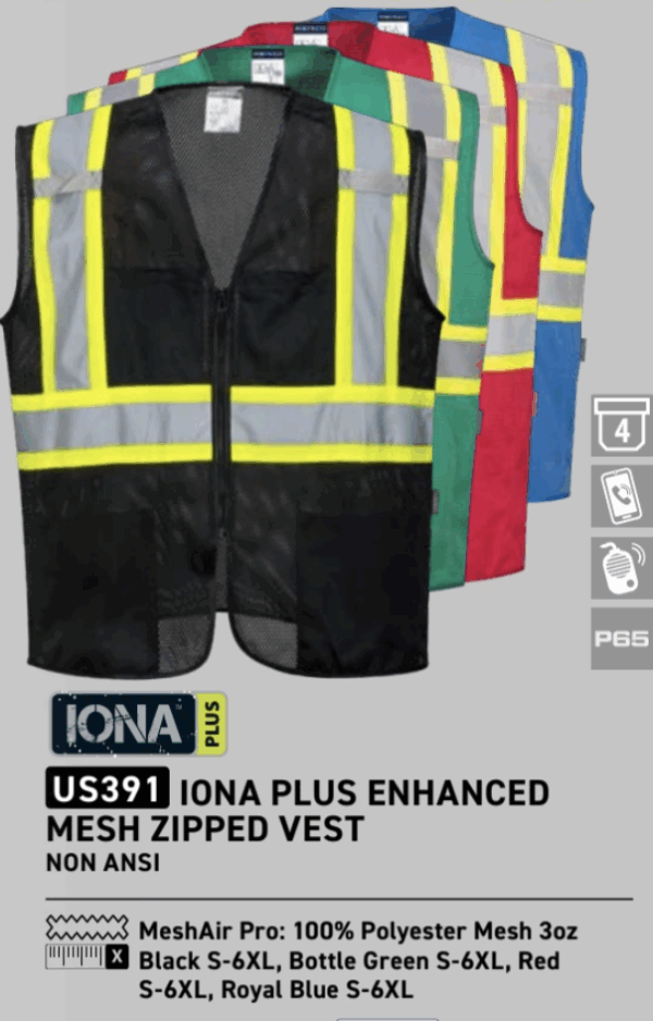 US391 - Iona Plus Enhanced Mesh Zipped Vest  Bottle Green - Image 2