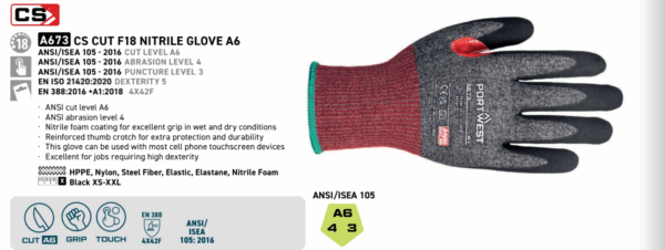 A673 - CS Cut F18 Nitrile Glove A6 Black - Image 3