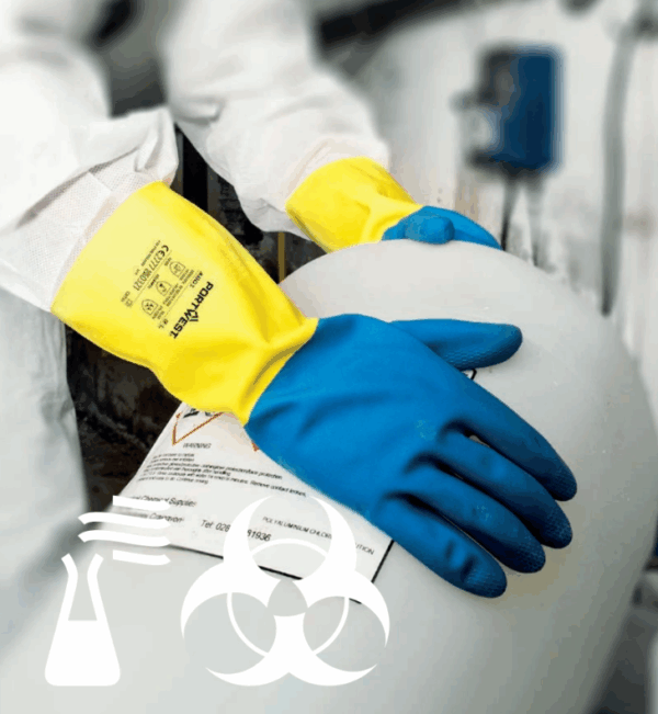 A801 - Double Dipped Latex Gauntlet Yellow/Blue - Image 5