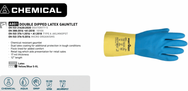 A801 - Double Dipped Latex Gauntlet Yellow/Blue - Image 2