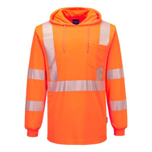 L042 - Hi-Vis Lightweight Hooded T-Shirt L/S  Orange