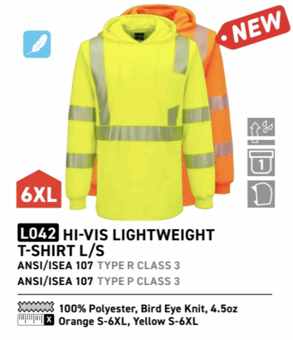 L042 - Hi-Vis Lightweight Hooded T-Shirt L/S  Orange - Image 4