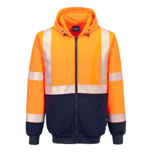 UB320 - Hi-Vis Contrast Segmented Tape Zipped Hoodie  Orange/Black