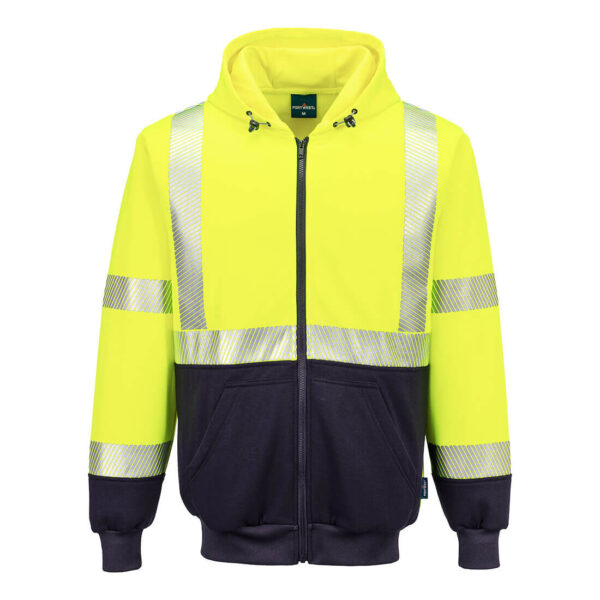 UB320 - Hi-Vis Contrast Segmented Tape Zipped Hoodie  Yellow/Black