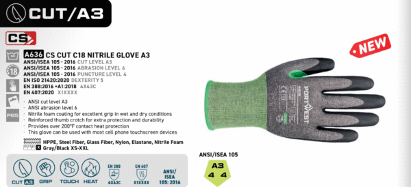 A636 - CS Cut C18 Nitrile Glove A3 Gray/Black - Image 3