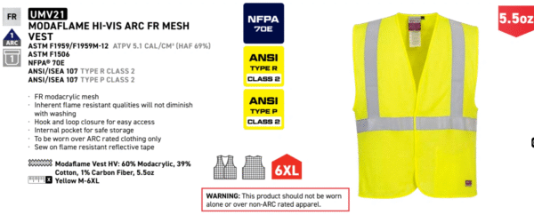 UMV21 - Modaflame Hi-Vis ARC FR Mesh Vest Yellow - Image 3