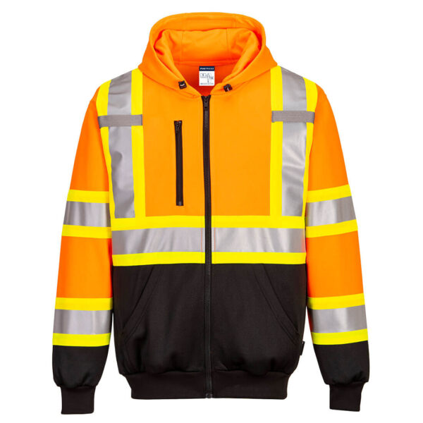 CA170 - Hi-Vis X Back Contrast Tape Zipped Hoodie Orange