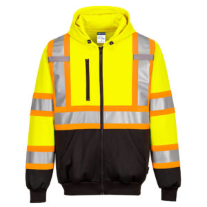 CA170 - Hi-Vis X Back Contrast Tape Zipped Hoodie Yellow