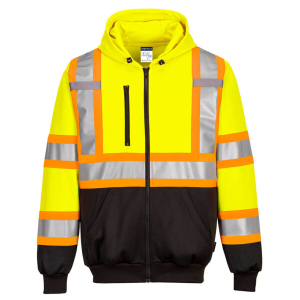 CA170 - Hi-Vis X Back Contrast Tape Zipped Hoodie Yellow